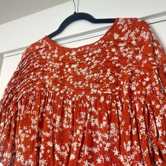 Free People Dessa Bodysuit Orange Floral Puff Sleeves Size XS - Picture 7 of 10